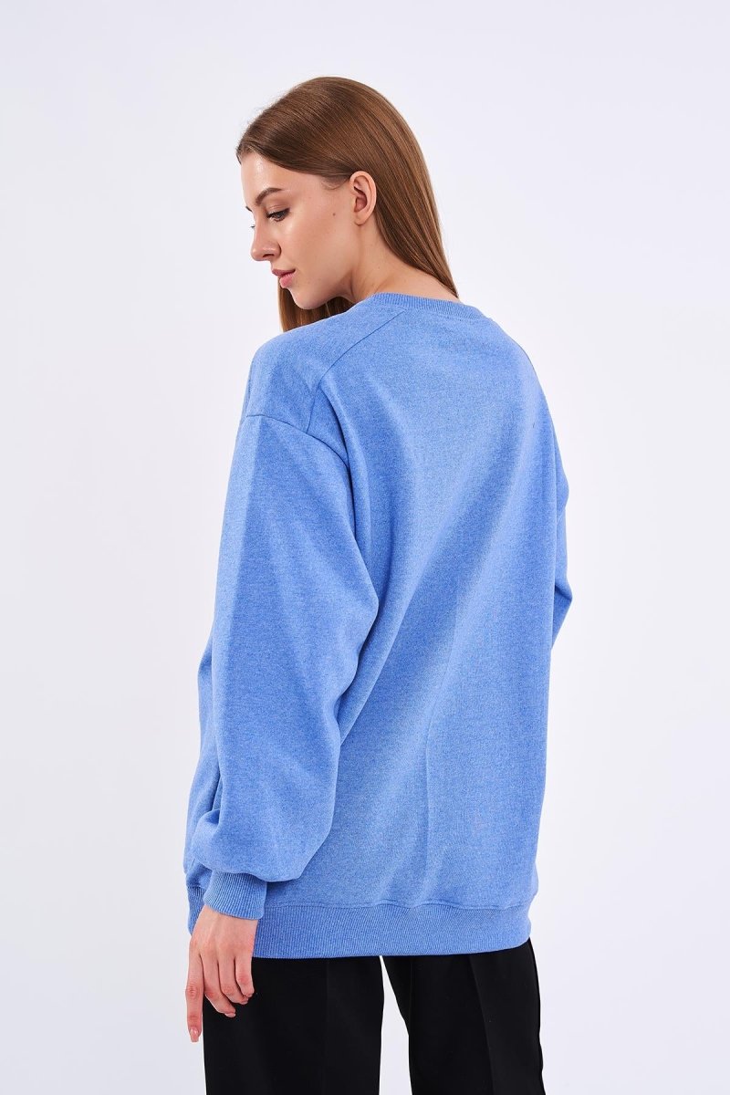 Mavi Kadın Pamuklu Oversize Basic Bisiklet Yaka Sweatshirt - MMETALIC