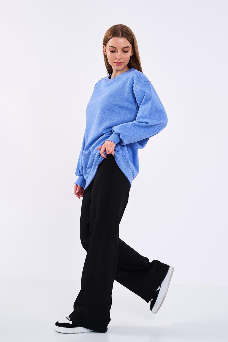 Mavi Kadın Pamuklu Oversize Basic Bisiklet Yaka Sweatshirt - MMETALIC