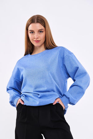 Mavi Kadın Pamuklu Oversize Basic Bisiklet Yaka Sweatshirt - MMETALIC