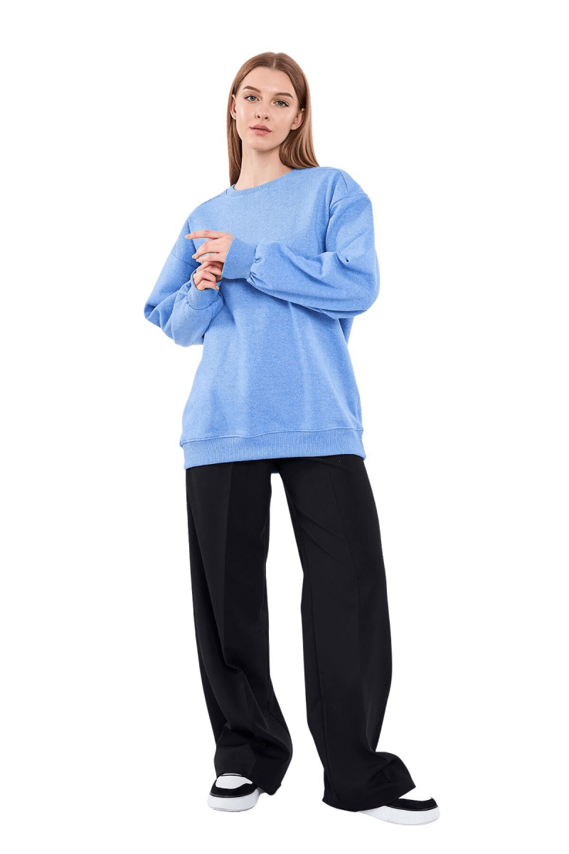 Mavi Kadın Pamuklu Oversize Basic Bisiklet Yaka Sweatshirt - MMETALIC