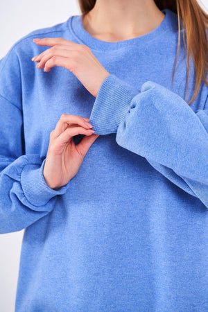 Mavi Kadın Pamuklu Oversize Basic Bisiklet Yaka Sweatshirt - MMETALIC