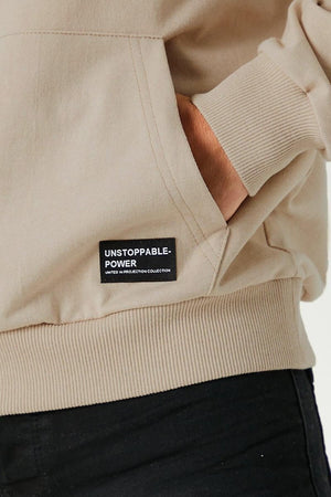 Metalic Bej Erkek Kapüşonlu Kanguru Cepli Sweatshirt - MMETALIC