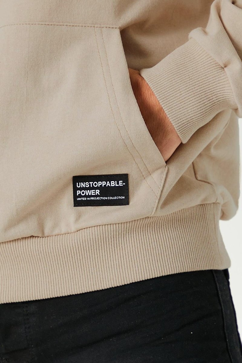 Metalic Bej Erkek Kapüşonlu Kanguru Cepli Sweatshirt - MMETALIC