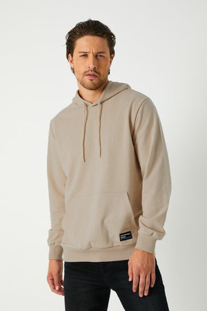 Metalic Bej Erkek Kapüşonlu Kanguru Cepli Sweatshirt - MMETALIC