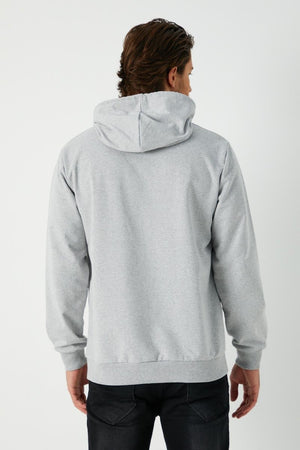 Metalic Gri Erkek Kapüşonlu Kanguru Cepli Sweatshirt - MMETALIC