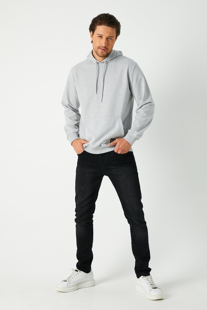 Metalic Gri Erkek Kapüşonlu Kanguru Cepli Sweatshirt - MMETALIC