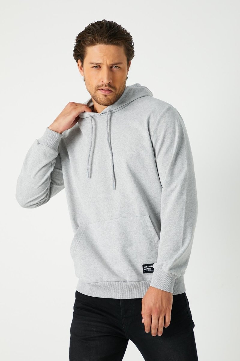Metalic Gri Erkek Kapüşonlu Kanguru Cepli Sweatshirt - MMETALIC