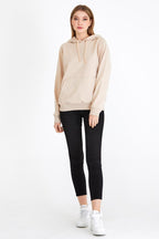 Metalic Kadın Bej Kapüşonlu Basic Örme Sweatshirt - MMETALIC