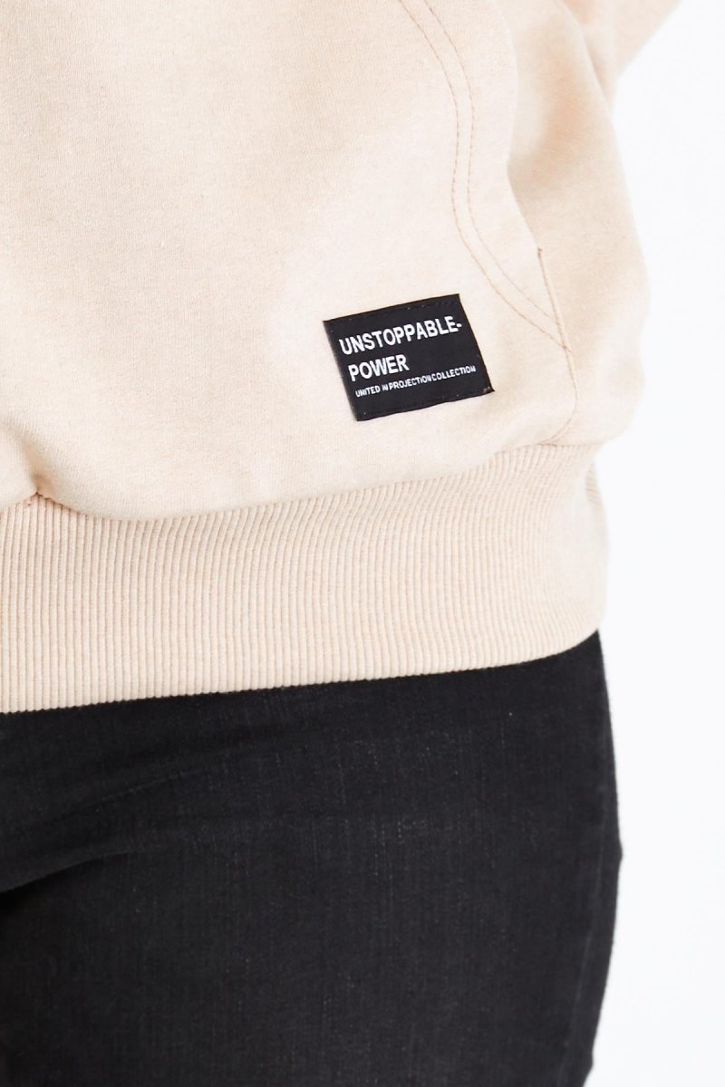 Metalic Kadın Bej Kapüşonlu Basic Örme Sweatshirt - MMETALIC