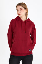 Metalic Kadın Bordo Kapüşonlu Basic Örme Sweatshirt - MMETALIC