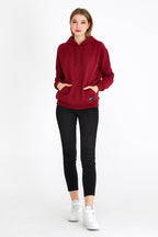 Metalic Kadın Bordo Kapüşonlu Basic Örme Sweatshirt - MMETALIC