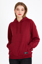 Metalic Kadın Bordo Kapüşonlu Basic Örme Sweatshirt - MMETALIC