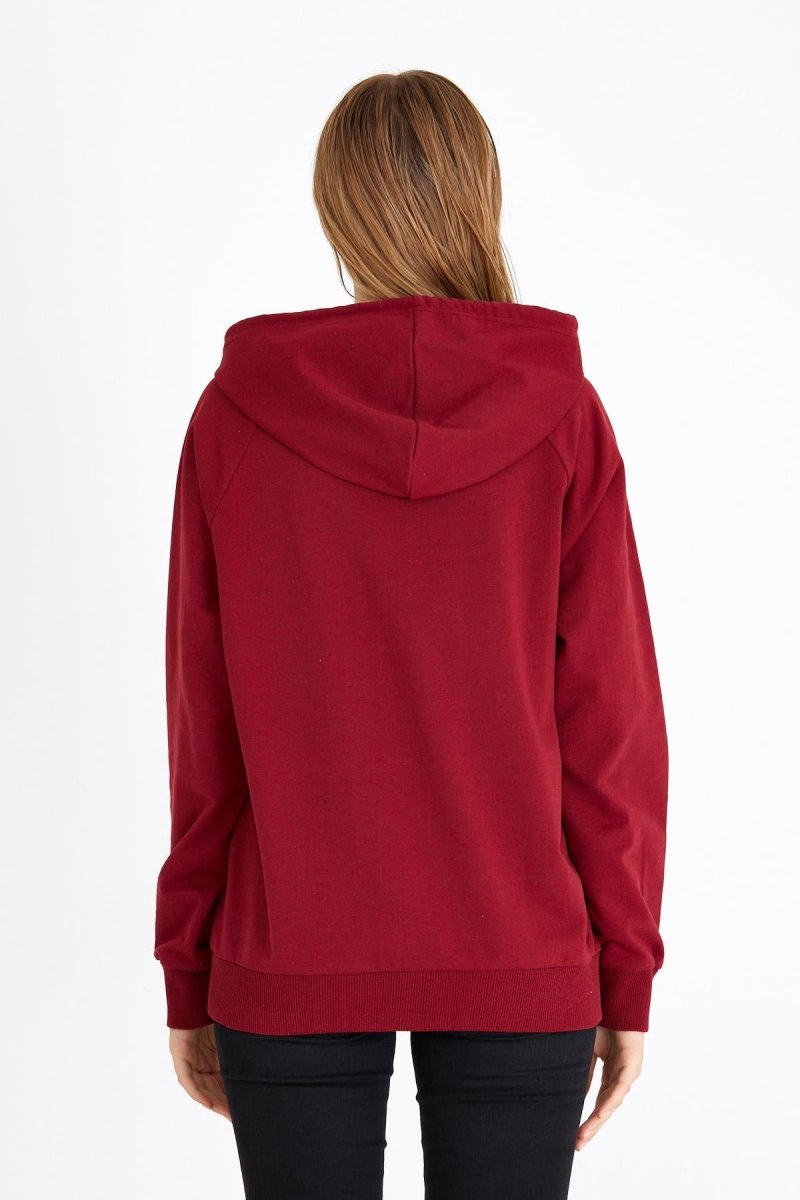 Metalic Kadın Bordo Kapüşonlu Basic Örme Sweatshirt - MMETALIC