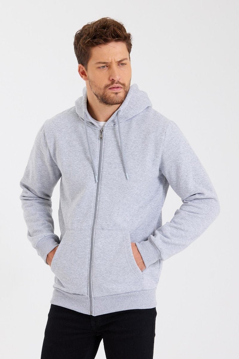 METALIC Siyah Kanguru Cepli Kapüşonlu Fermuarlı İçi Pamuklu Erkek Hırka - MMETALIC