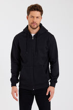 METALIC Siyah Kanguru Cepli Kapüşonlu Fermuarlı İçi Pamuklu Erkek Hırka - MMETALIC