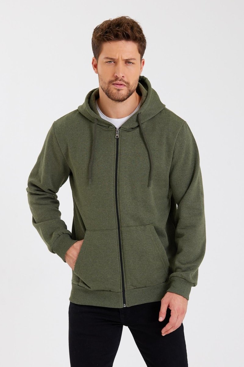 METALIC Siyah Kanguru Cepli Kapüşonlu Fermuarlı İçi Pamuklu Erkek Hırka - MMETALIC