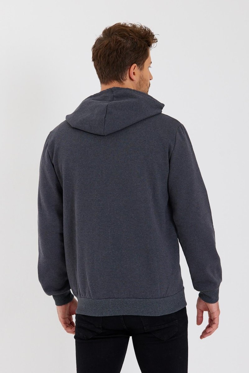 METALIC Siyah Kanguru Cepli Kapüşonlu Fermuarlı İçi Pamuklu Erkek Hırka - MMETALIC