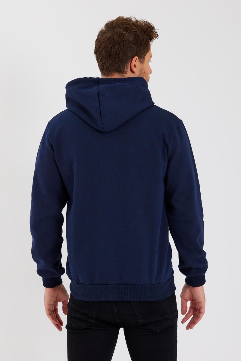 METALIC Siyah Kanguru Cepli Kapüşonlu Fermuarlı İçi Pamuklu Erkek Hırka - MMETALIC