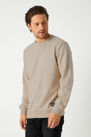 mmetalic Erkek Basic Bisiklet Yaka Bej Sweatshirt - MMETALIC