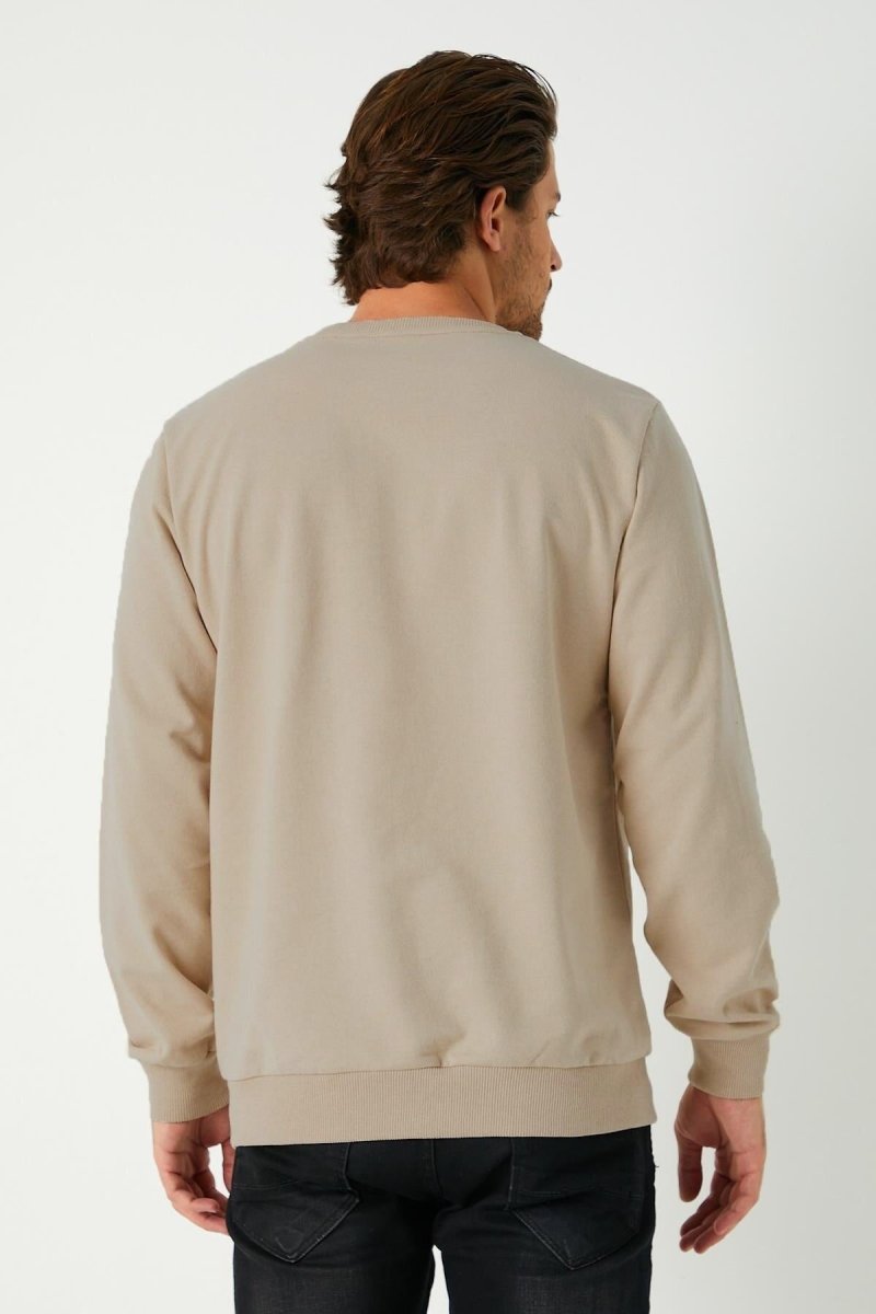 mmetalic Erkek Basic Bisiklet Yaka Bej Sweatshirt - MMETALIC
