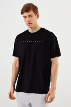 MTLCE76 Leo Erkek Oversize Tshirt %100 Pamuk Bisiklet Yaka Baskı Detaylı Basic Tişört - MMETALIC