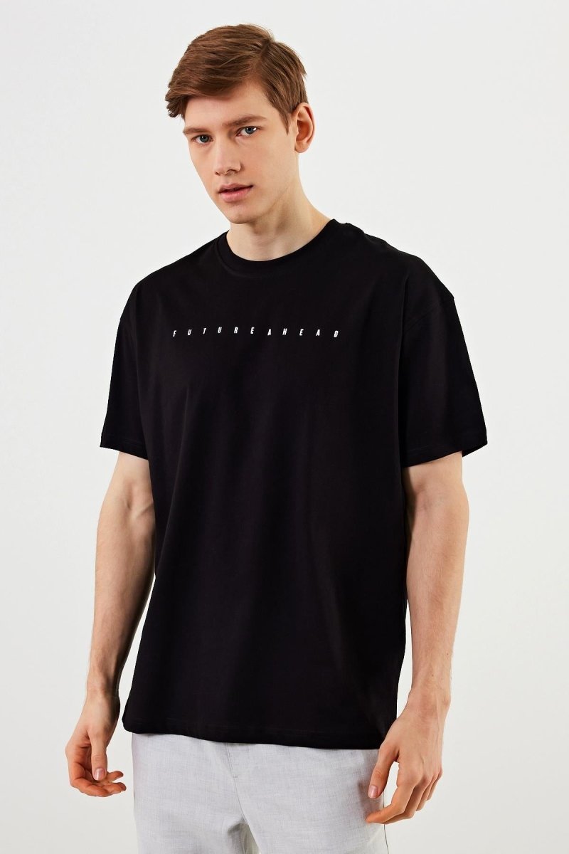 MTLCE76 Leo Erkek Oversize Tshirt %100 Pamuk Bisiklet Yaka Baskı Detaylı Basic Tişört - MMETALIC