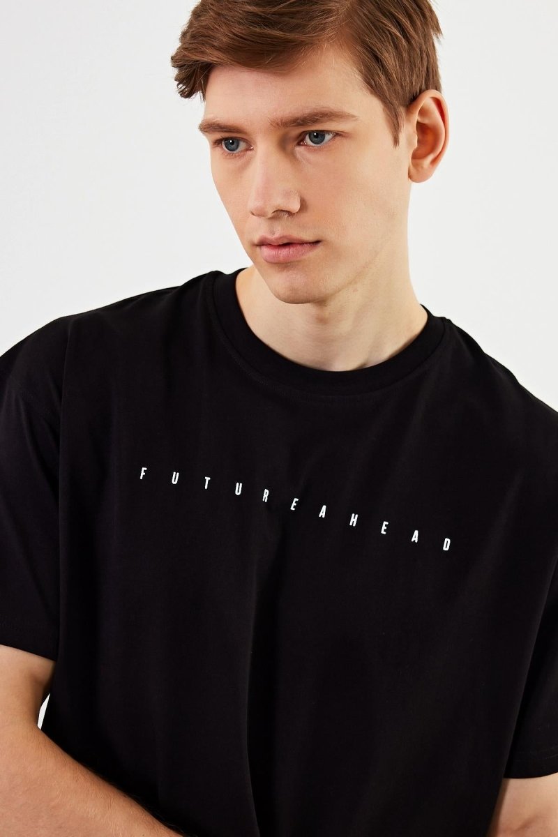 MTLCE76 Leo Erkek Oversize Tshirt %100 Pamuk Bisiklet Yaka Baskı Detaylı Basic Tişört - MMETALIC