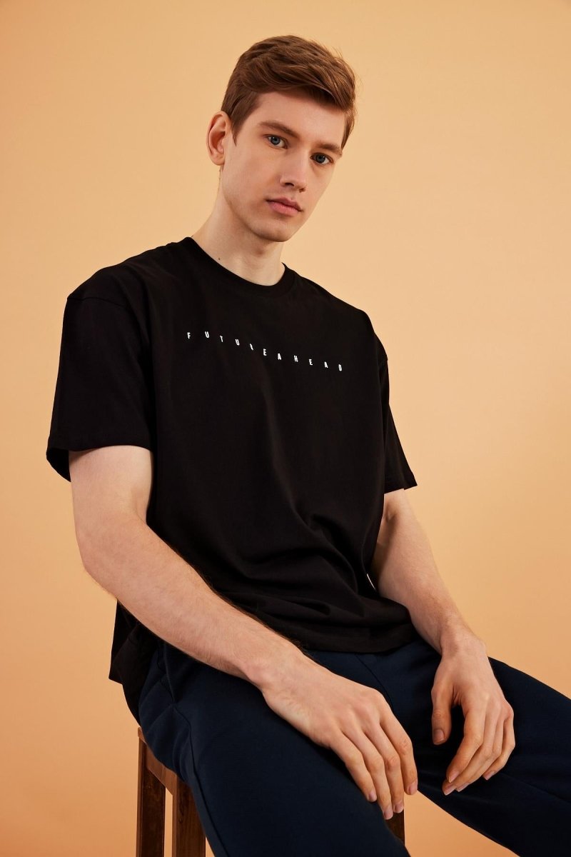 MTLCE76 Leo Erkek Oversize Tshirt %100 Pamuk Bisiklet Yaka Baskı Detaylı Basic Tişört - MMETALIC