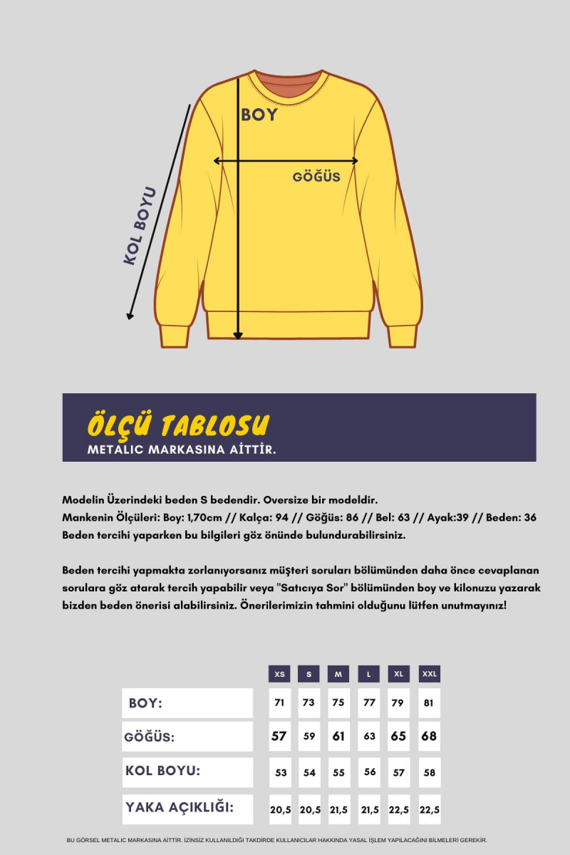 Saks Kadın Pamuklu Oversize Basic Bisiklet Yaka Sweatshirt - MMETALIC
