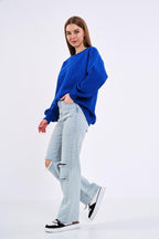 Saks Kadın Pamuklu Oversize Basic Bisiklet Yaka Sweatshirt - MMETALIC