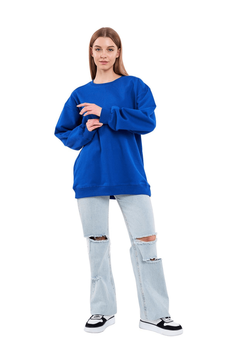 Saks Kadın Pamuklu Oversize Basic Bisiklet Yaka Sweatshirt - MMETALIC