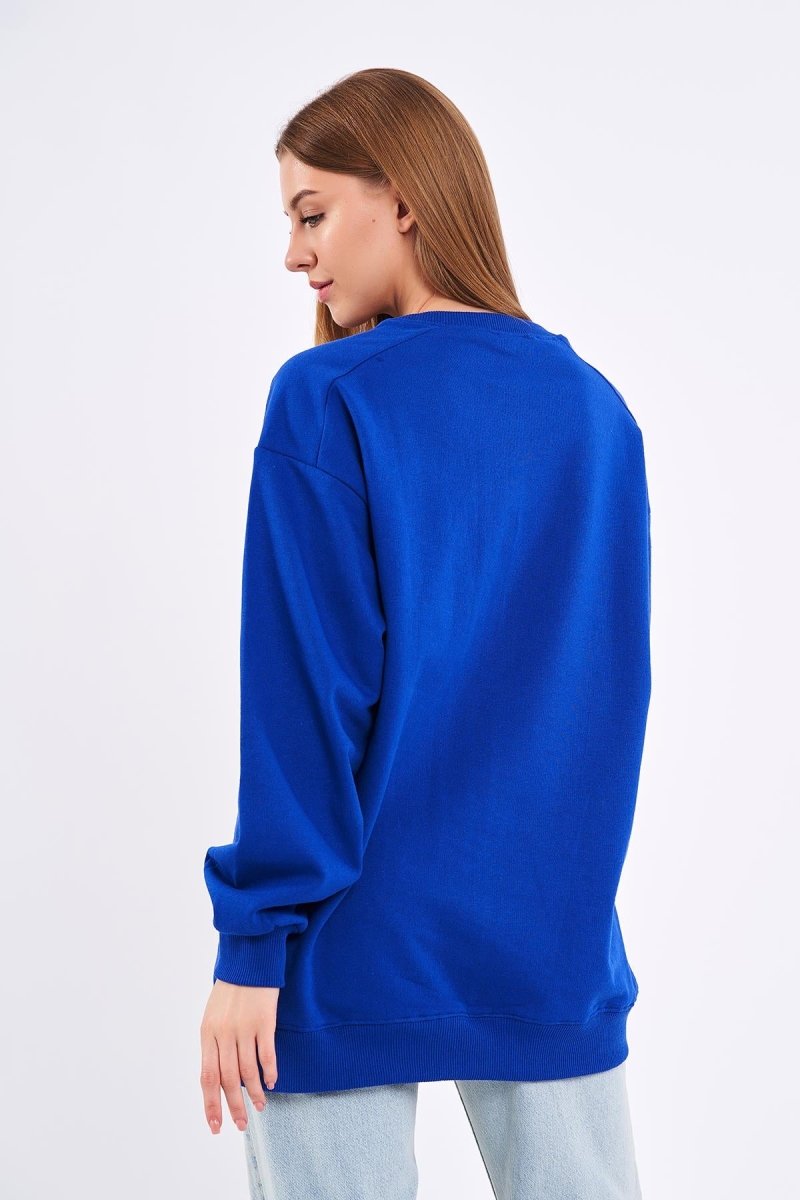 Saks Kadın Pamuklu Oversize Basic Bisiklet Yaka Sweatshirt - MMETALIC