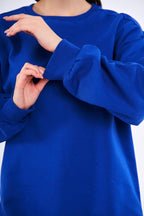 Saks Kadın Pamuklu Oversize Basic Bisiklet Yaka Sweatshirt - MMETALIC