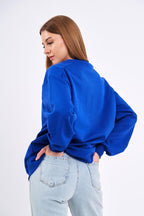 Saks Kadın Pamuklu Oversize Basic Bisiklet Yaka Sweatshirt - MMETALIC