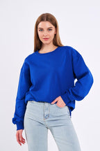 Saks Kadın Pamuklu Oversize Basic Bisiklet Yaka Sweatshirt - MMETALIC