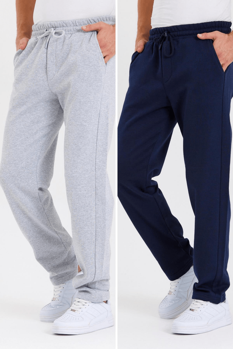 Siyah - Antrasit Arka Cepli Etiket Detaylı Düz Paça Erkek İçi Pamuklu 2'li Eşofman Altı Paketi - MMETALIC