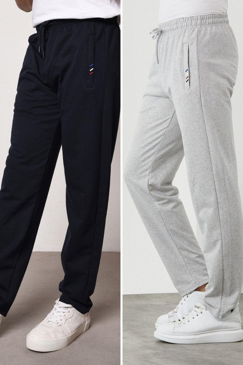 Siyah - Antrasit Erkek Fermuar Cep Nakış Detaylı Düz Paça Rahat Kesim 2'li Eşofman Altı Paketi - MMETALIC