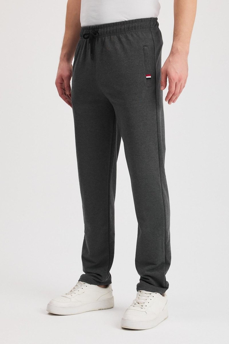 Siyah - Antrasit Erkek Fermuarlı Cepli Nakış Detaylı Düz Paça Rahat Kesim Günlük 2'li Eşofman Altı MTLCE107 - MMETALIC