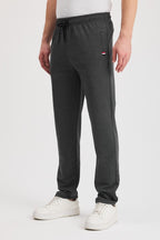 Siyah - Antrasit Erkek Fermuarlı Cepli Nakış Detaylı Düz Paça Rahat Kesim Günlük 2'li Eşofman Altı MTLCE107 - MMETALIC