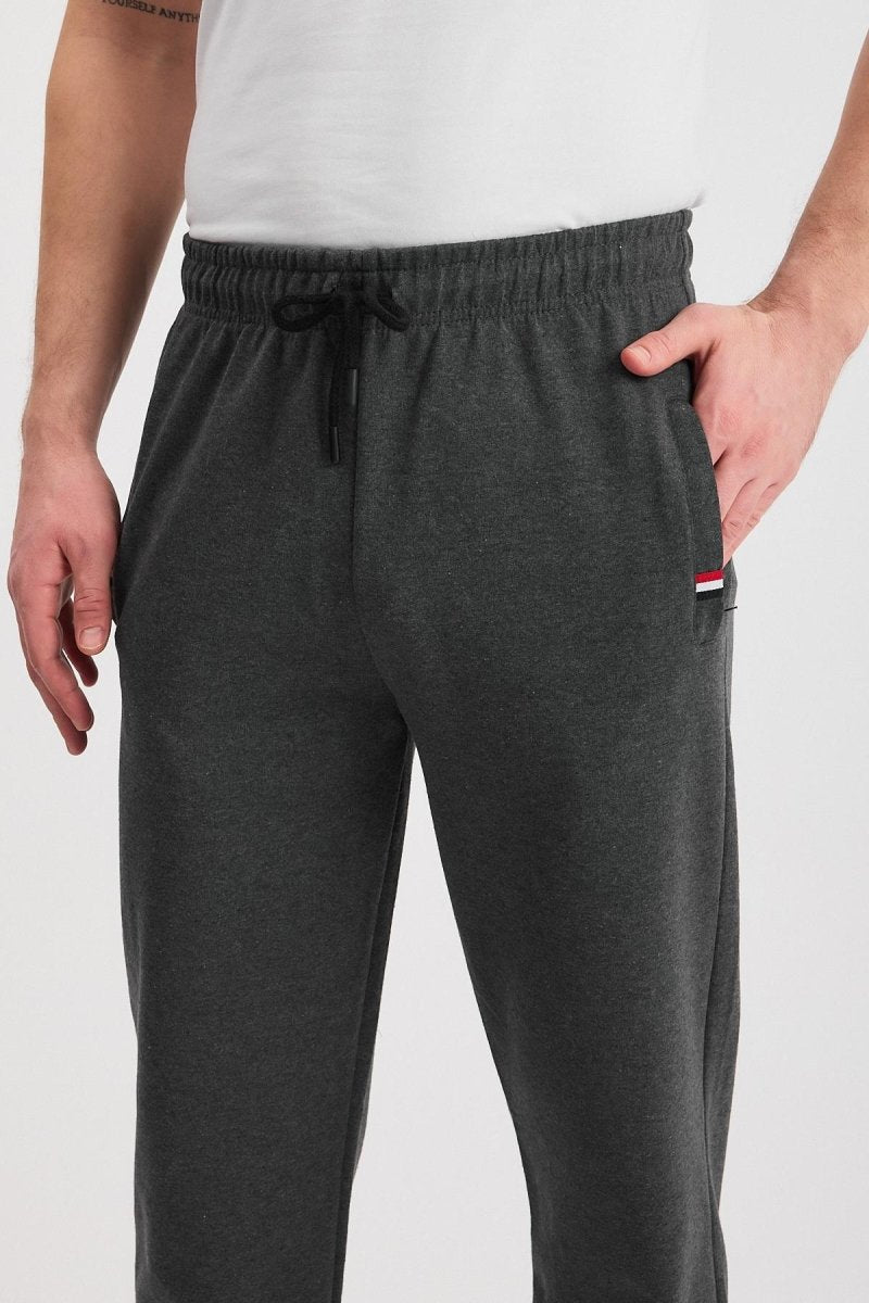 Siyah - Antrasit Erkek Fermuarlı Cepli Nakış Detaylı Düz Paça Rahat Kesim Günlük 2'li Eşofman Altı MTLCE107 - MMETALIC