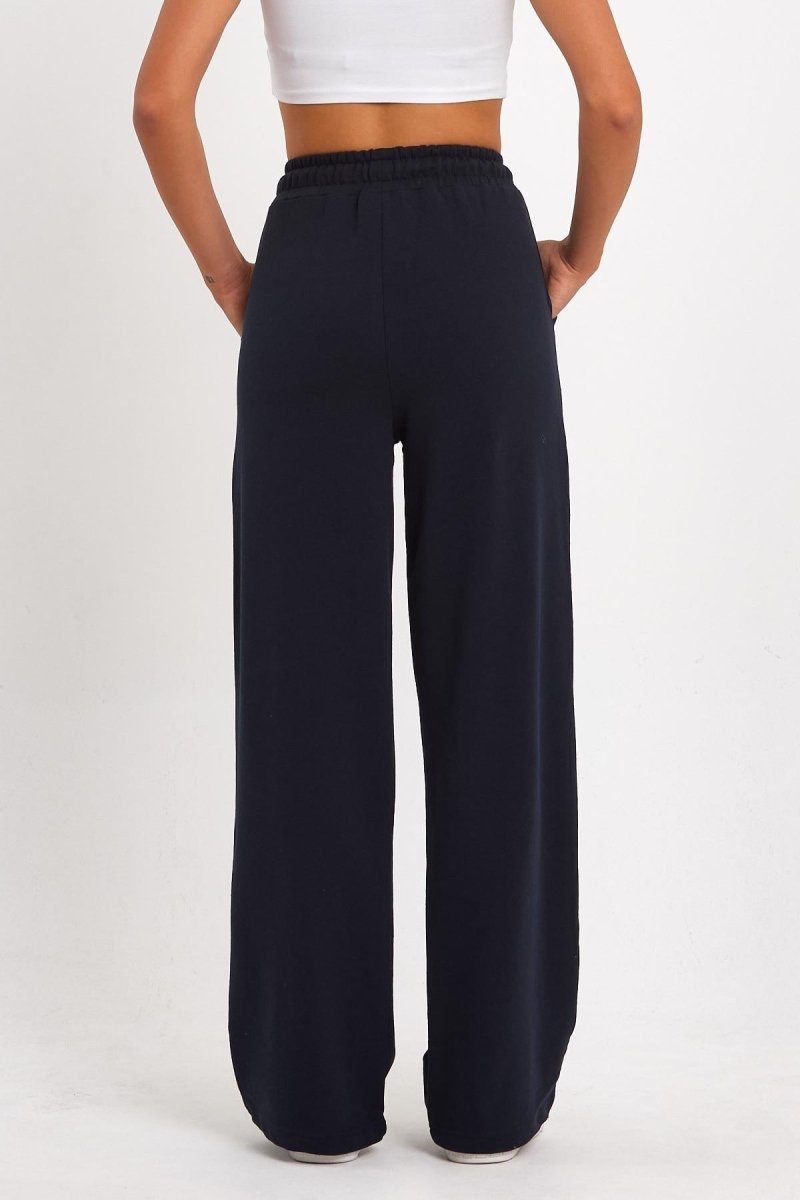 Siyah - Antrasit Kadın Mevsimlik Salaş Geniş Rahat Paça Yan Cepli 2'Li Eşofman Altı - MMETALIC