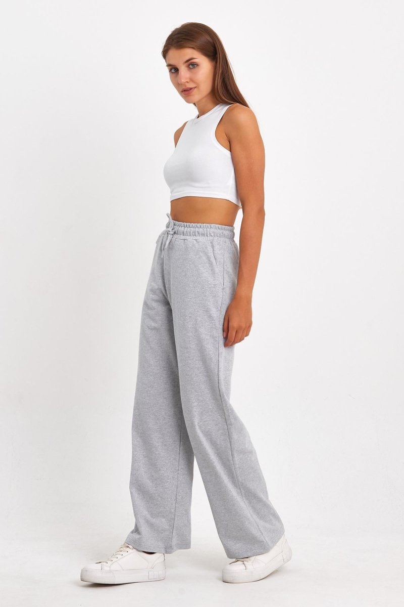 Siyah - Antrasit Kadın Mevsimlik Salaş Geniş Rahat Paça Yan Cepli 2'Li Eşofman Altı - MMETALIC