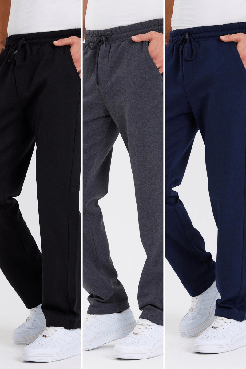 Siyah - Antrasit - Lacivert Arka Cepli Etiket Detaylı Düz Paça Erkek Içi Pamuklu 3lü Eşofman Altı Paketi - MMETALIC