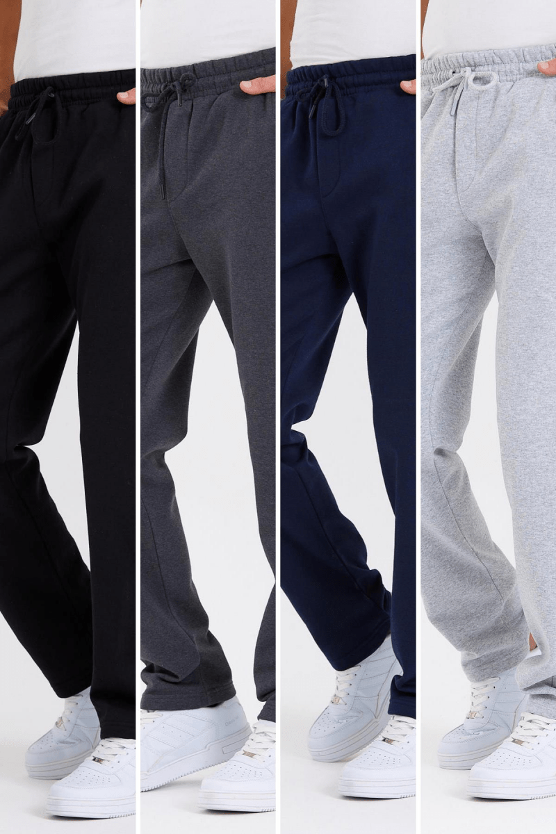 Siyah - Antrasit - Lacivert - Gri Arka Cepli Etiket Detaylı Düz Paça Erkek Içi Pamuklu 4'lü Eşofman Altı - MMETALIC