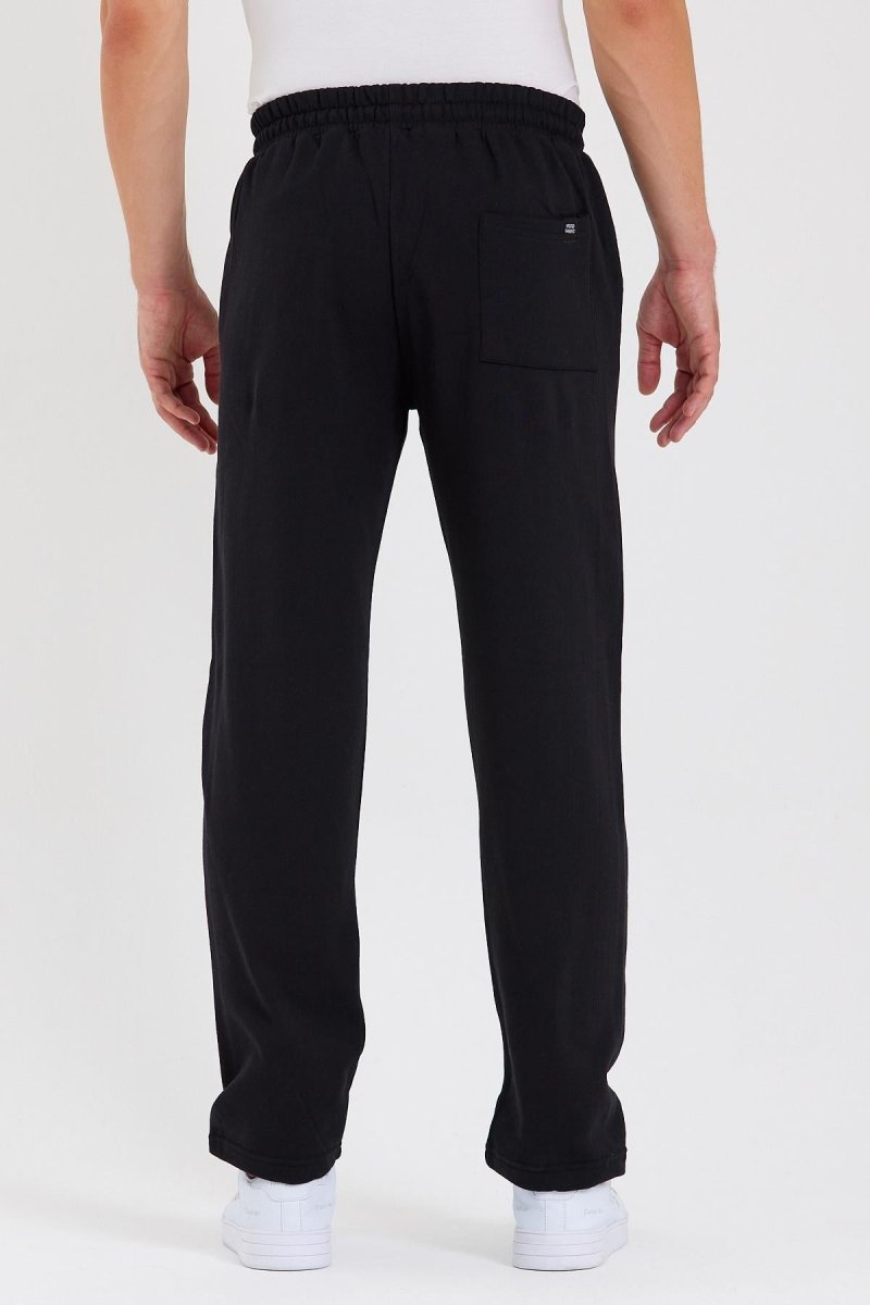 Siyah Arka Cepli Etiket Detaylı Düz Paça Erkek İçi Pamuklu Eşofman Altı - MMETALIC