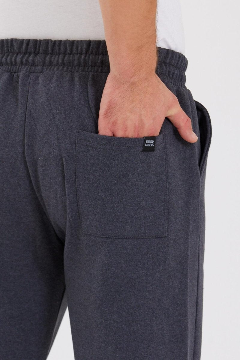 Siyah Arka Cepli Etiket Detaylı Düz Paça Erkek İçi Pamuklu Eşofman Altı - MMETALIC