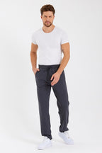 Siyah Arka Cepli Etiket Detaylı Düz Paça Erkek İçi Pamuklu Eşofman Altı - MMETALIC