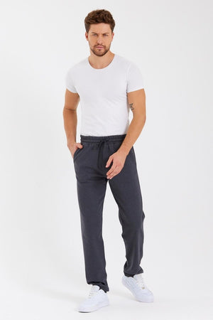 Siyah Arka Cepli Etiket Detaylı Düz Paça Erkek İçi Pamuklu Eşofman Altı - MMETALIC