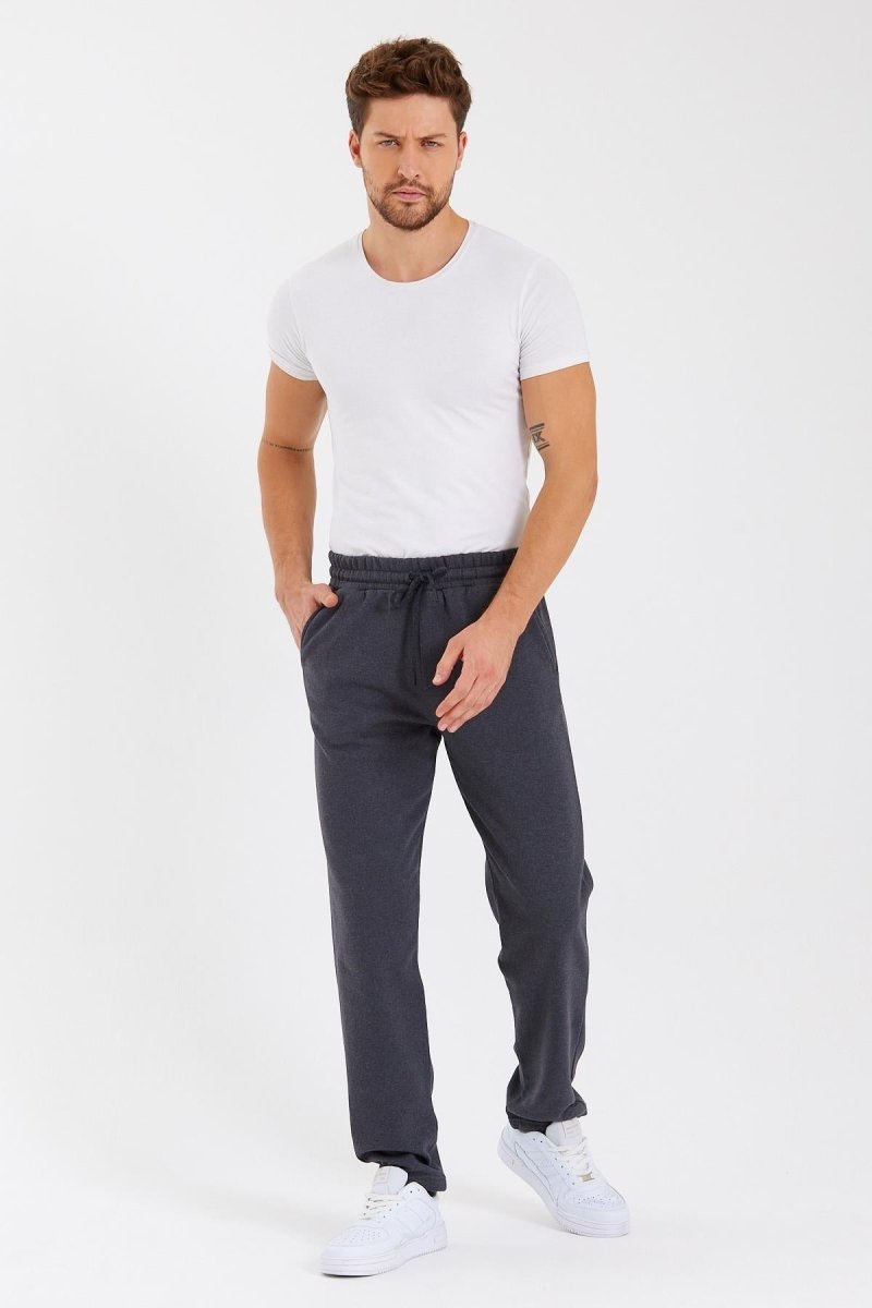 Siyah Arka Cepli Etiket Detaylı Düz Paça Erkek İçi Pamuklu Eşofman Altı - MMETALIC