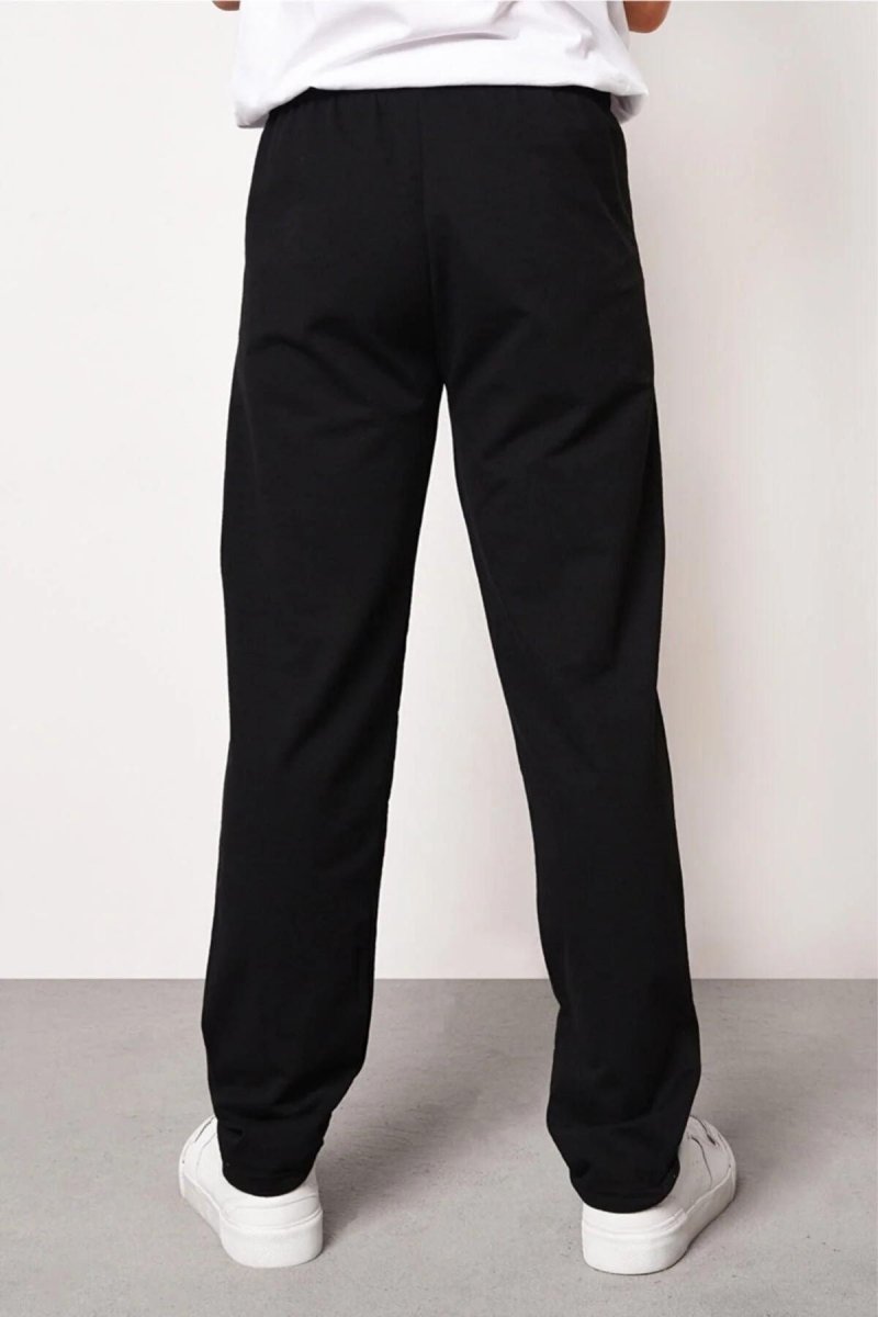 Siyah Erkek Düz Paça Cep Fermuar Detaylı Rahat Kesim Eşofman Altı - MMETALIC